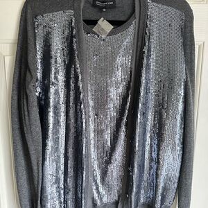 Jones New York Collection Women’s 2pc Charcoal Sequin Tank & Cardigan